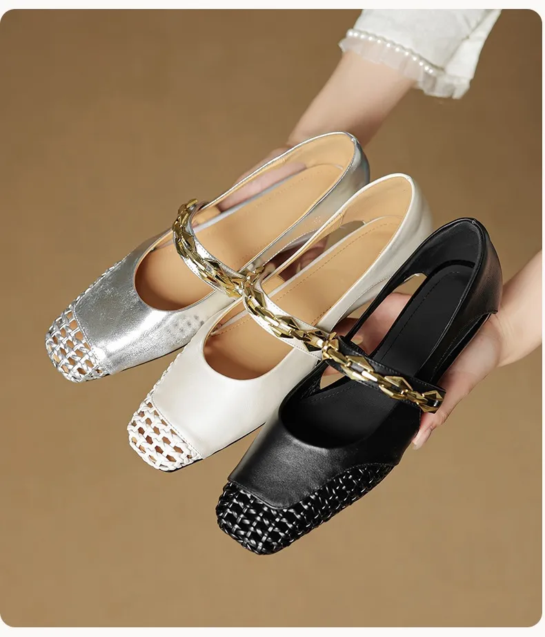 Spring/Summer Square-Toe Flat Leather Fashion Shoes for Women