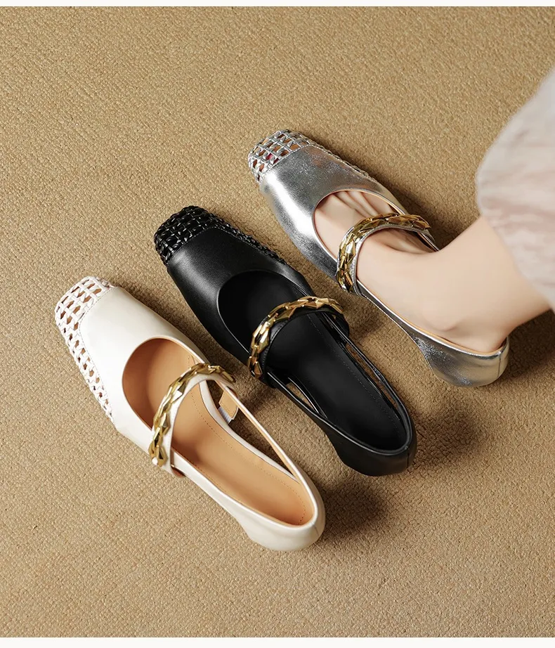 Spring/Summer Square-Toe Flat Leather Fashion Shoes for Women