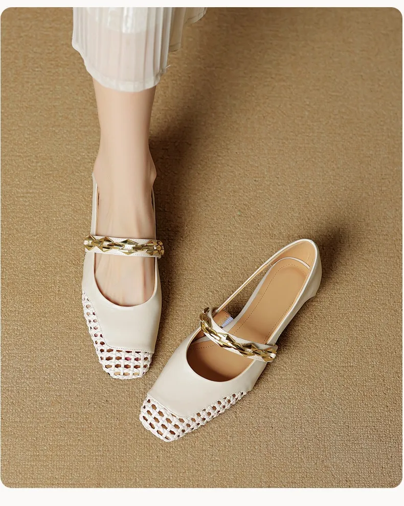 Spring/Summer Square-Toe Flat Leather Fashion Shoes for Women