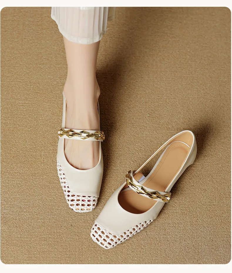 Spring/Summer Square-Toe Flat Leather Fashion Shoes for Women