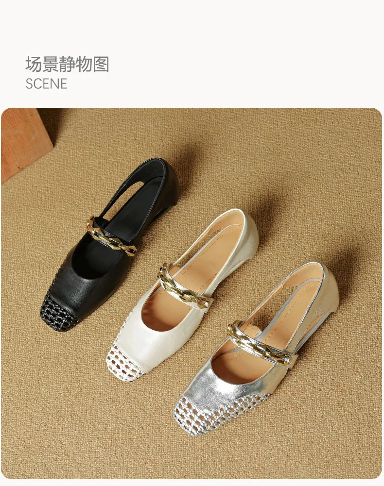 Spring/Summer Square-Toe Flat Leather Fashion Shoes for Women