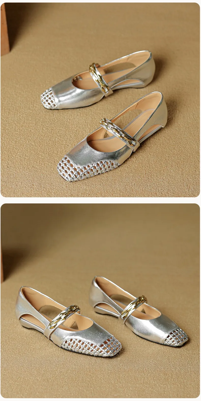 Spring/Summer Square-Toe Flat Leather Fashion Shoes for Women