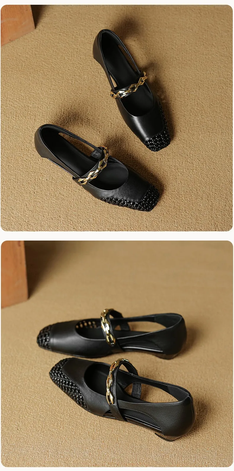 Spring/Summer Square-Toe Flat Leather Fashion Shoes for Women