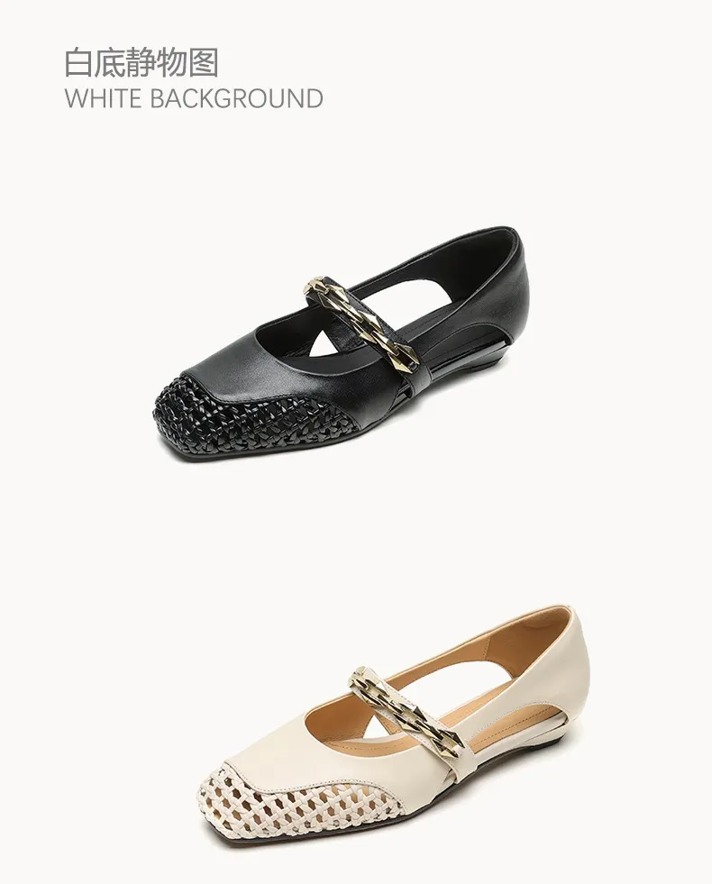 Spring/Summer Square-Toe Flat Leather Fashion Shoes for Women