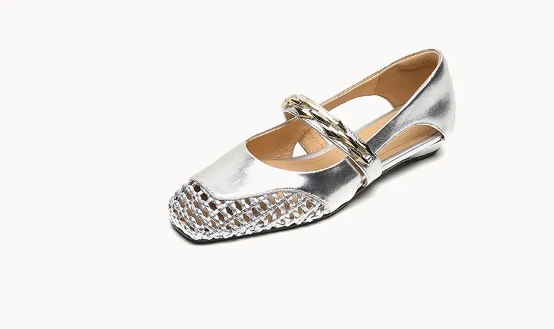 Spring/Summer Square-Toe Flat Leather Fashion Shoes for Women