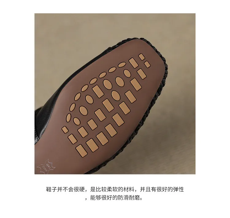 Summer closed-toe slippers, chunky heel, mid-heel, cowhide openwork fashion women's shoes, 6-10o