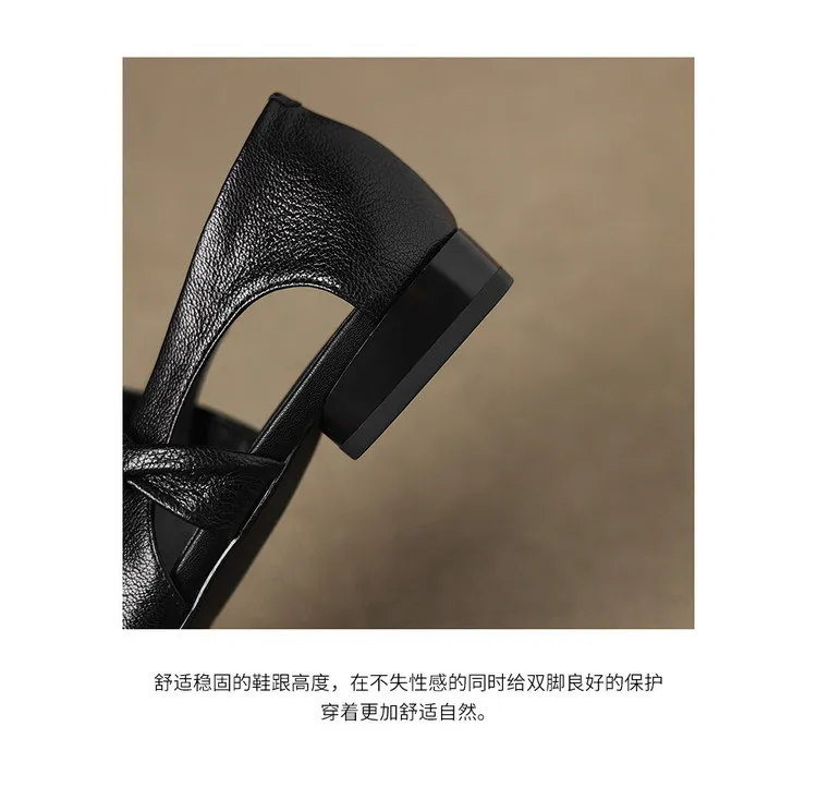 Summer square-toe flats, chunky heel, low heel, hollow sheepskin fashion shoes, women's shoes, 6-10r
