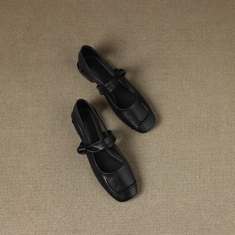 Summer square-toe flats, chunky heel, low heel, hollow sheepskin fashion shoes, women's shoes, 6-10r