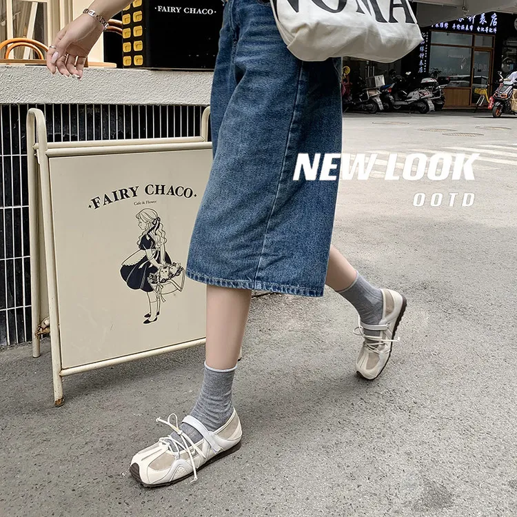 Fashionable and casual color-blocked shoes, spring and autumn single shoes, round toe, lace-up, flat and comfortable women's shoes, 6-16c