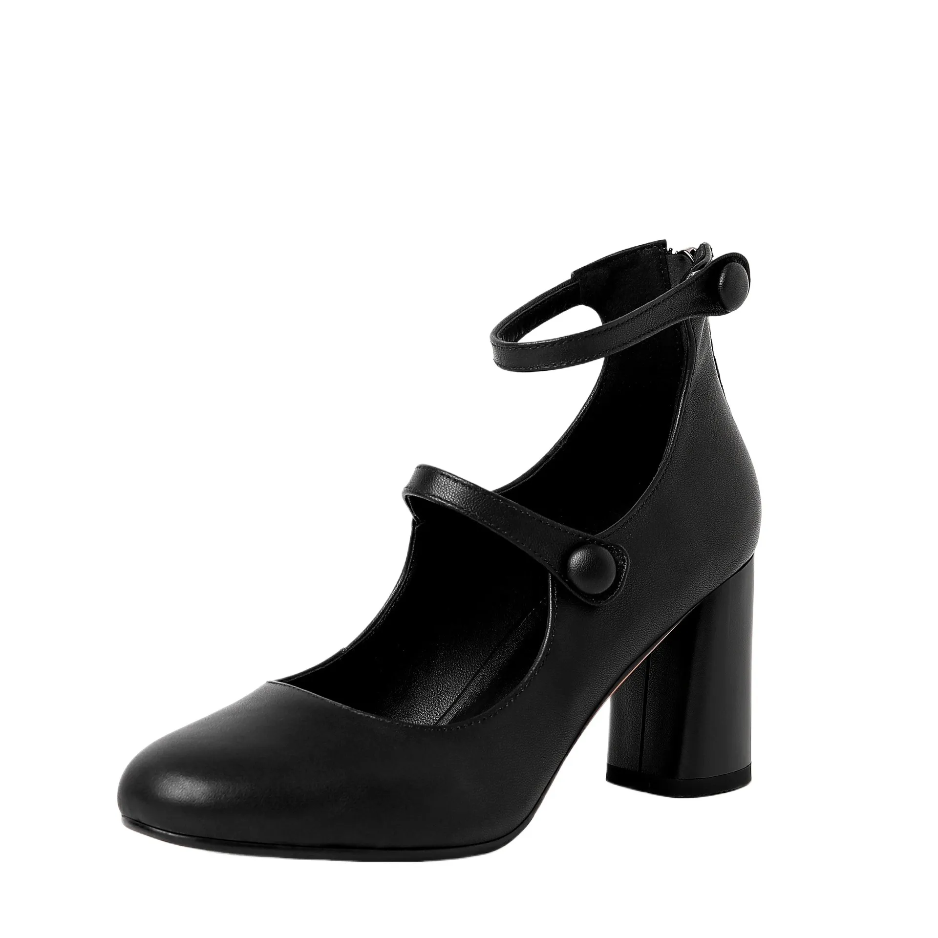 Autumn round-toe chunky heel high heels Roman style Mary Jane women's shoes
