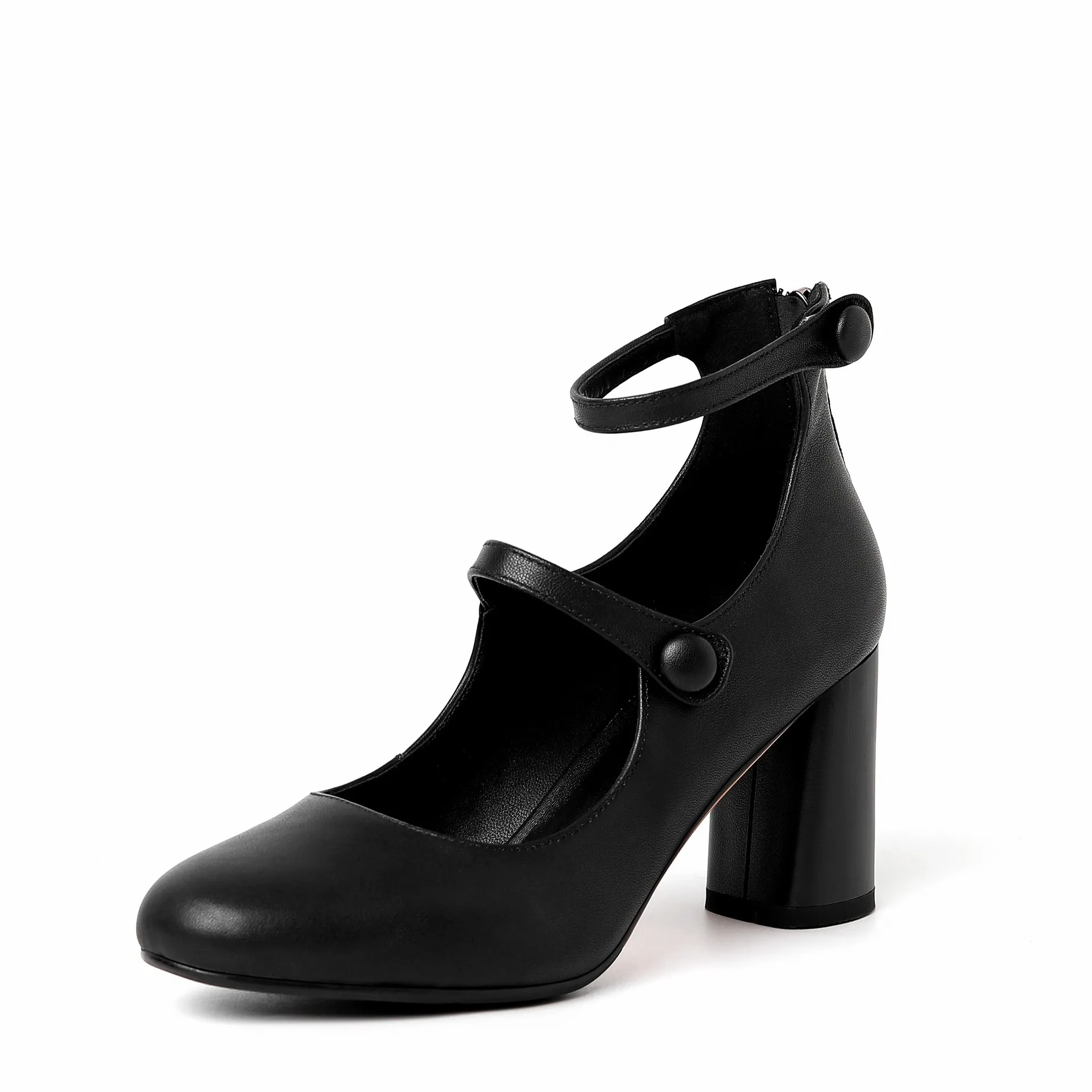 Autumn round-toe chunky heel high heels Roman style Mary Jane women's shoes