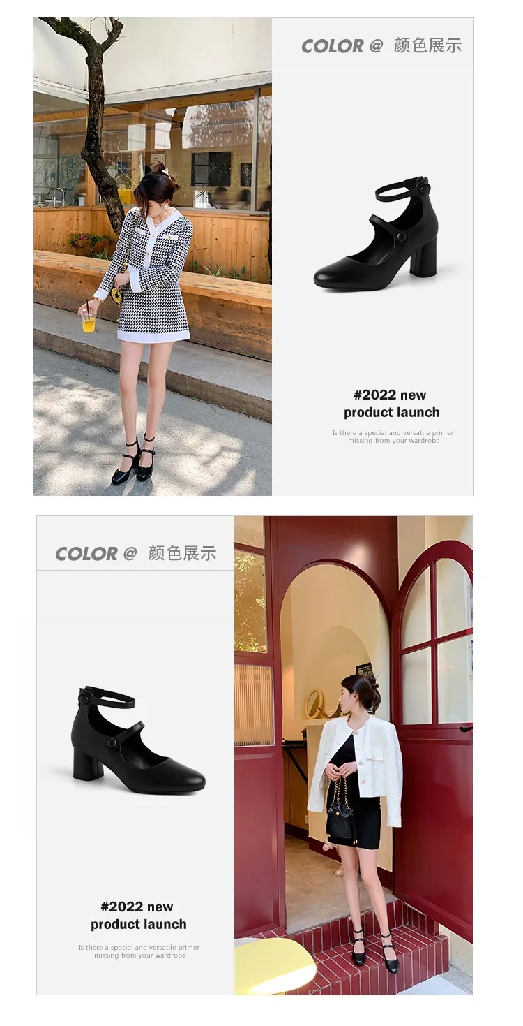 Autumn round-toe chunky heel high heels Roman style Mary Jane women's shoes