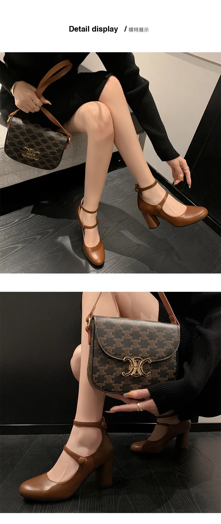 Autumn round-toe chunky heel high heels Roman style Mary Jane women's shoes