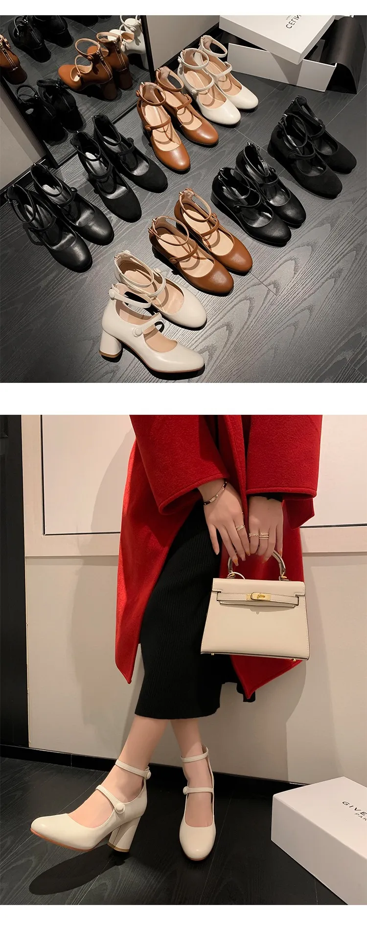 Autumn round-toe chunky heel high heels Roman style Mary Jane women's shoes