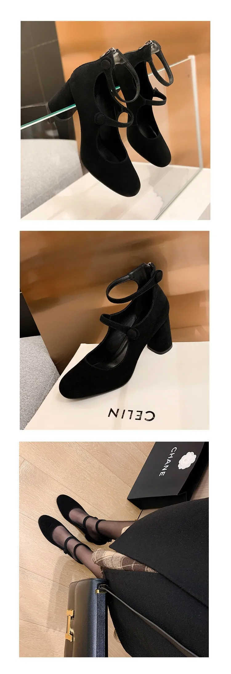 Autumn round-toe chunky heel high heels Roman style Mary Jane women's shoes