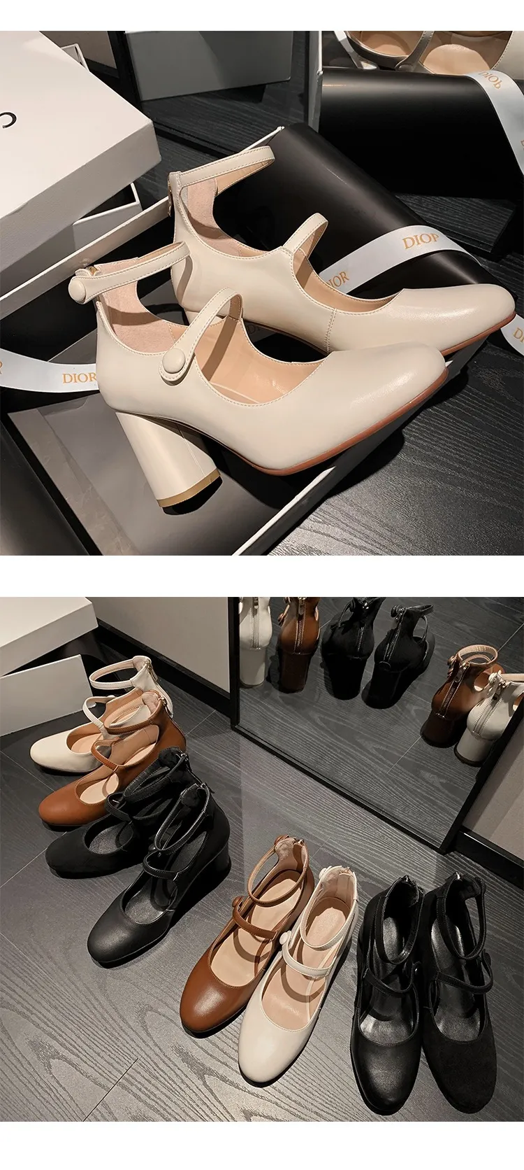 Autumn round-toe chunky heel high heels Roman style Mary Jane women's shoes