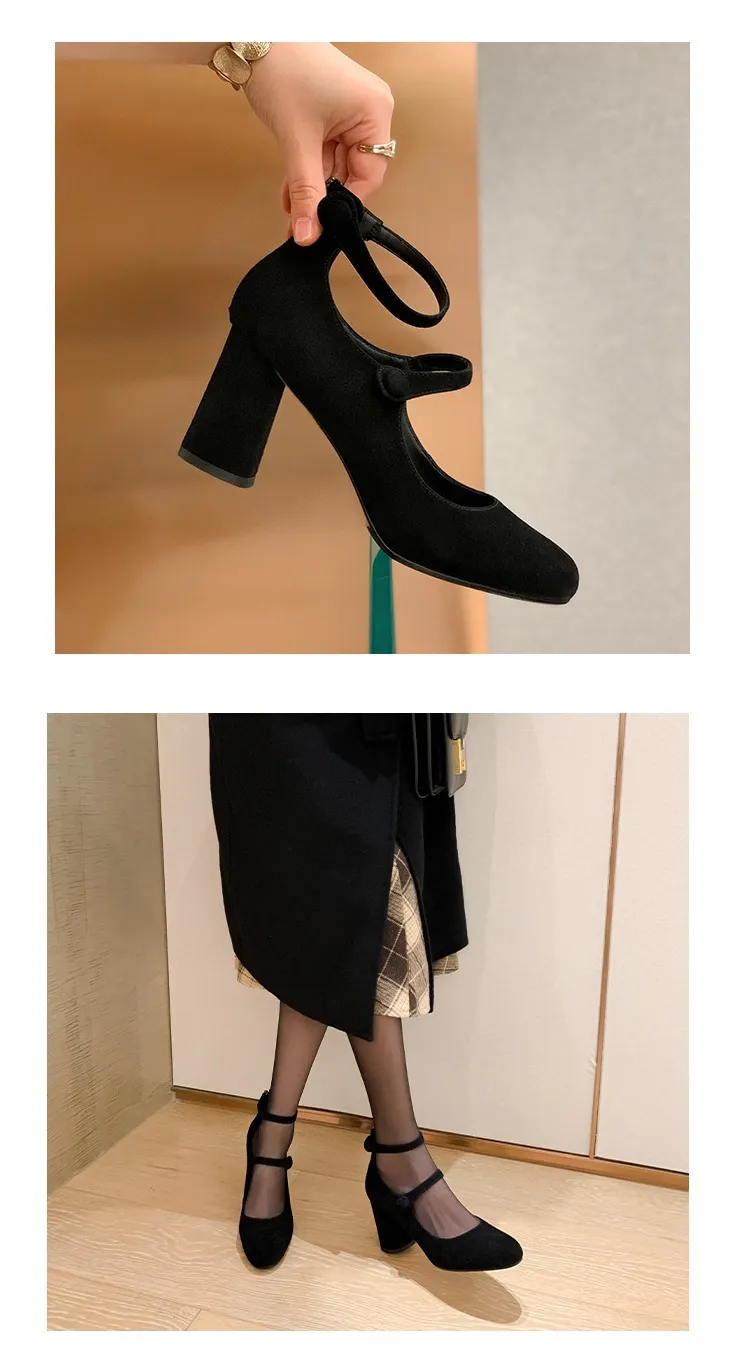 Autumn round-toe chunky heel high heels Roman style Mary Jane women's shoes