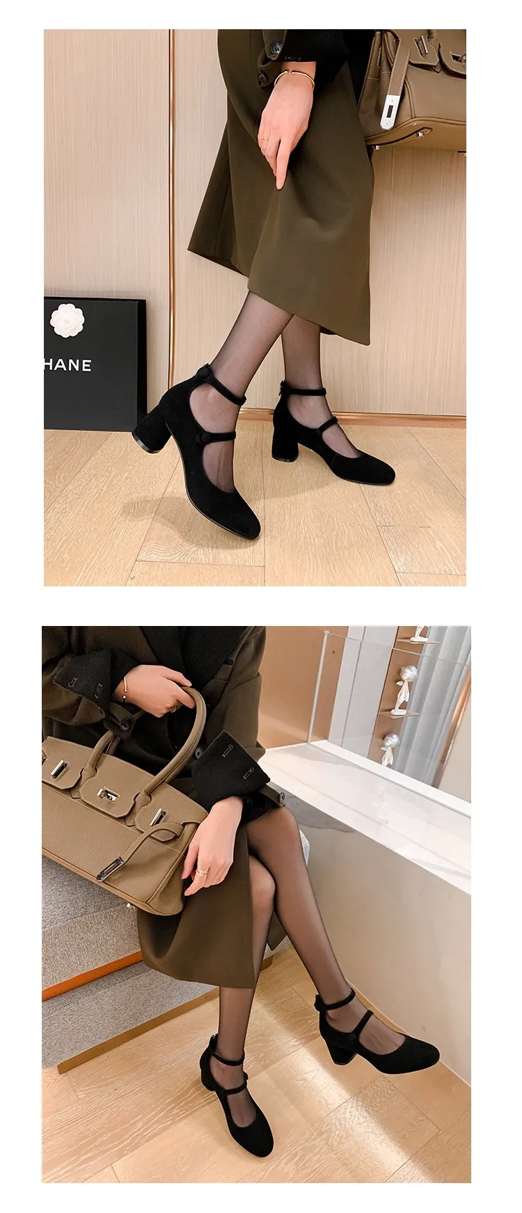 Autumn round-toe chunky heel high heels Roman style Mary Jane women's shoes