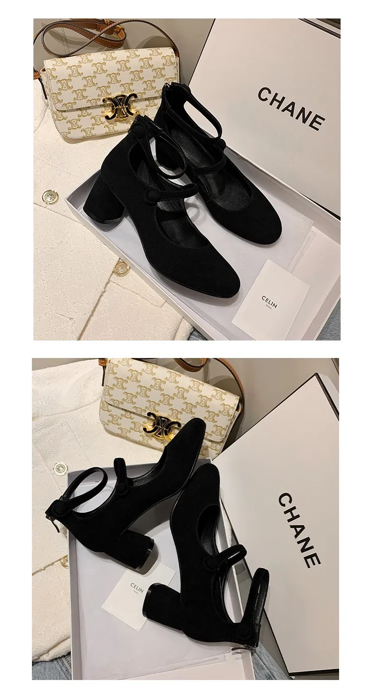 Autumn round-toe chunky heel high heels Roman style Mary Jane women's shoes