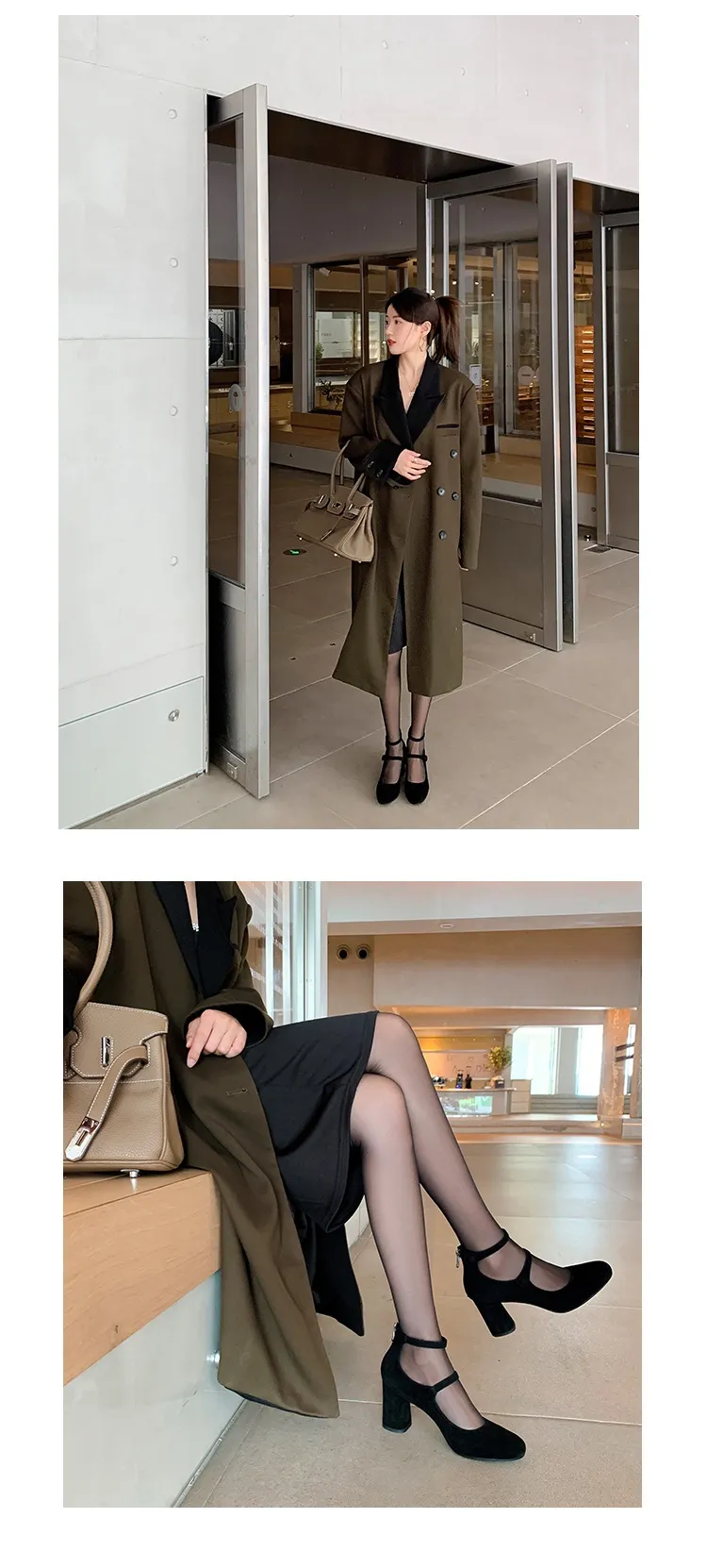 Autumn round-toe chunky heel high heels Roman style Mary Jane women's shoes