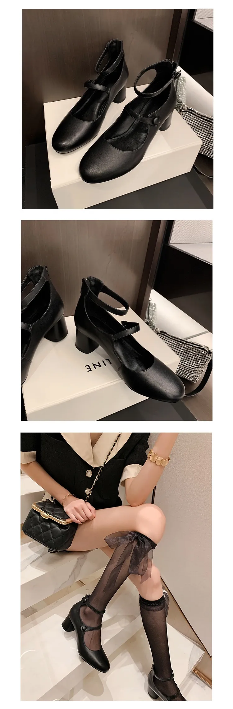 Autumn round-toe chunky heel high heels Roman style Mary Jane women's shoes