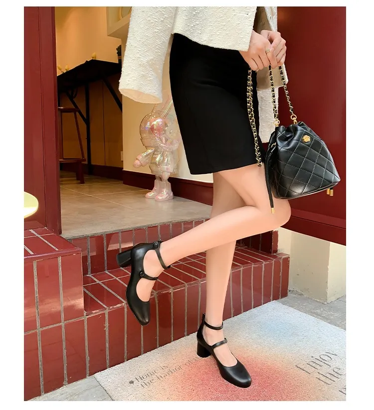 Autumn round-toe chunky heel high heels Roman style Mary Jane women's shoes