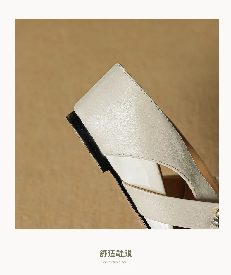 Video account: Square-toe hollowed-out slippers, wedge heel, studded cowhide fashion women's shoes (6-20 pages)