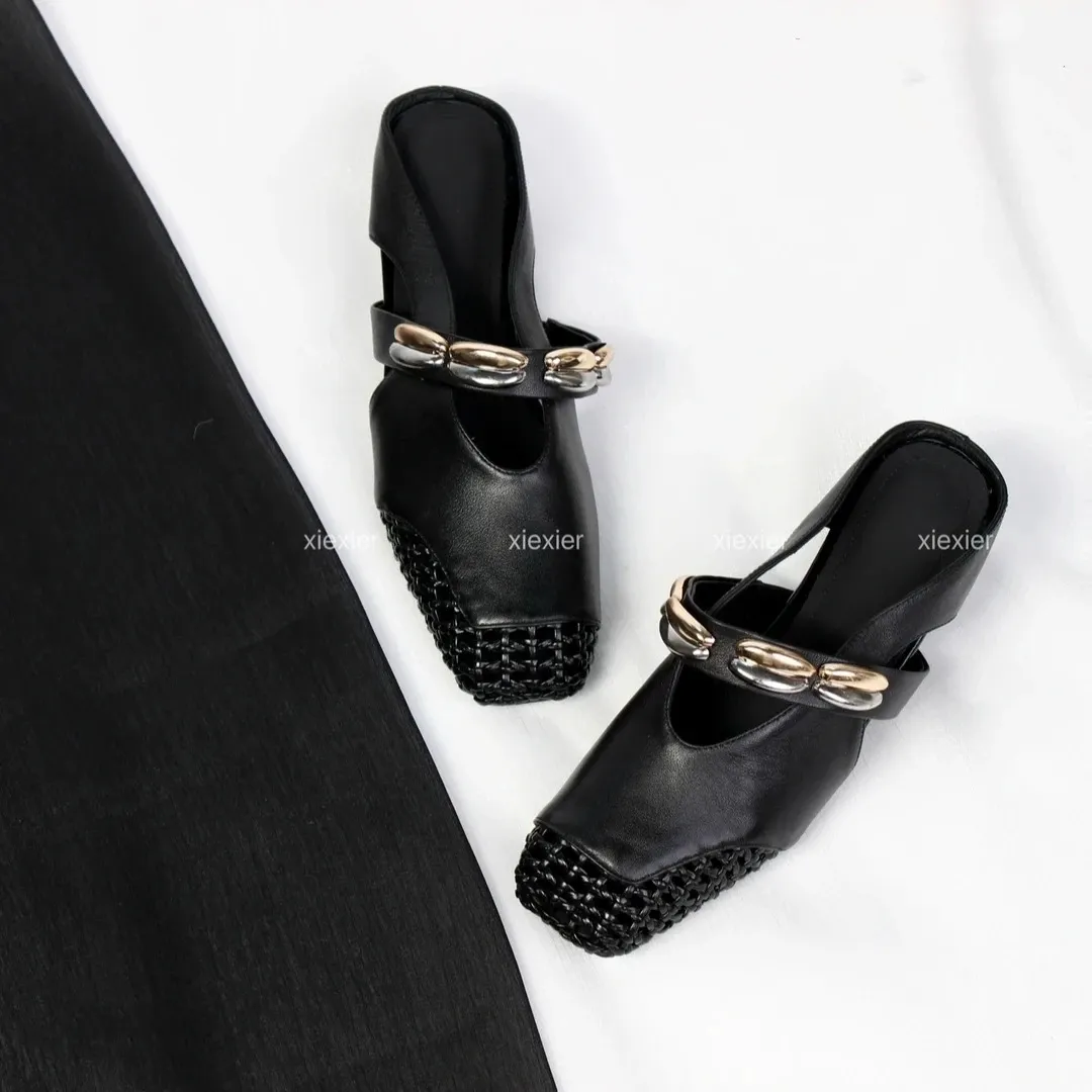 Video account: Square-toe hollowed-out slippers, wedge heel, studded cowhide fashion women's shoes (6-20 pages)