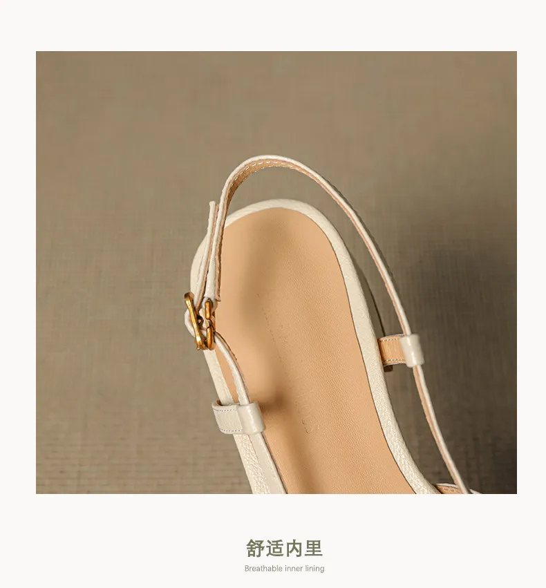 Low-heeled flat sandals, round toe, buckle, sheepskin fashion women's shoes, 6-20u