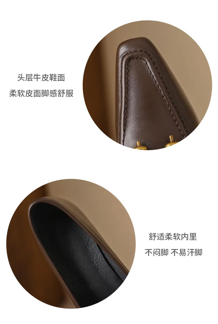 Spring and Autumn Square Toe Slip-on Single Shoes Chunky Heel High Heel Cowhide Fashion Women's Shoes 6-20f Fashion Full Leather Shoes