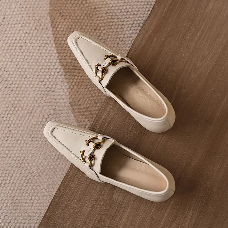 Spring and Autumn Square Toe Slip-on Single Shoes Chunky Heel High Heel Cowhide Fashion Women's Shoes 6-20f Fashion Full Leather Shoes