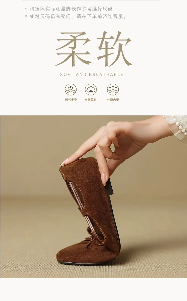 Autumn round-toe flat shoes with bow, sheepskin, low-cut women's shoes