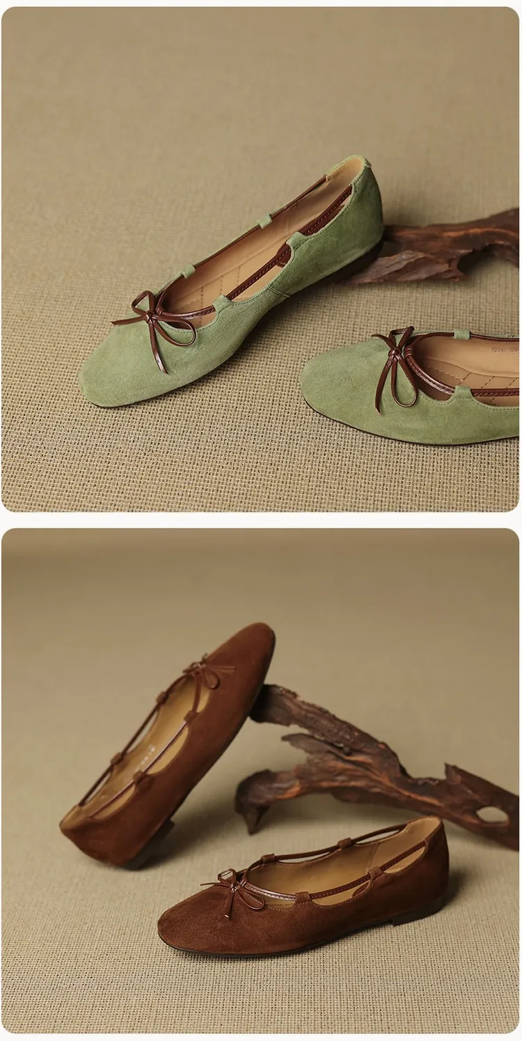 Autumn round-toe flat shoes with bow, sheepskin, low-cut women's shoes