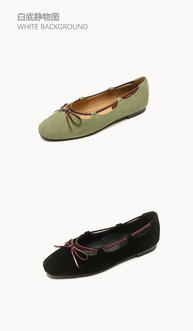 Autumn round-toe flat shoes with bow, sheepskin, low-cut women's shoes