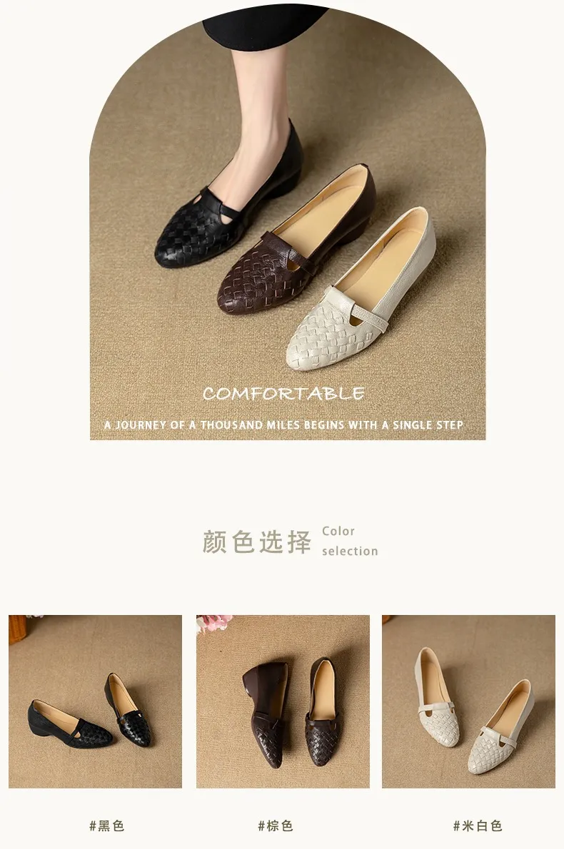 Autumn round-toe woven low-cut sheepskin wedge slip-on women's shoes