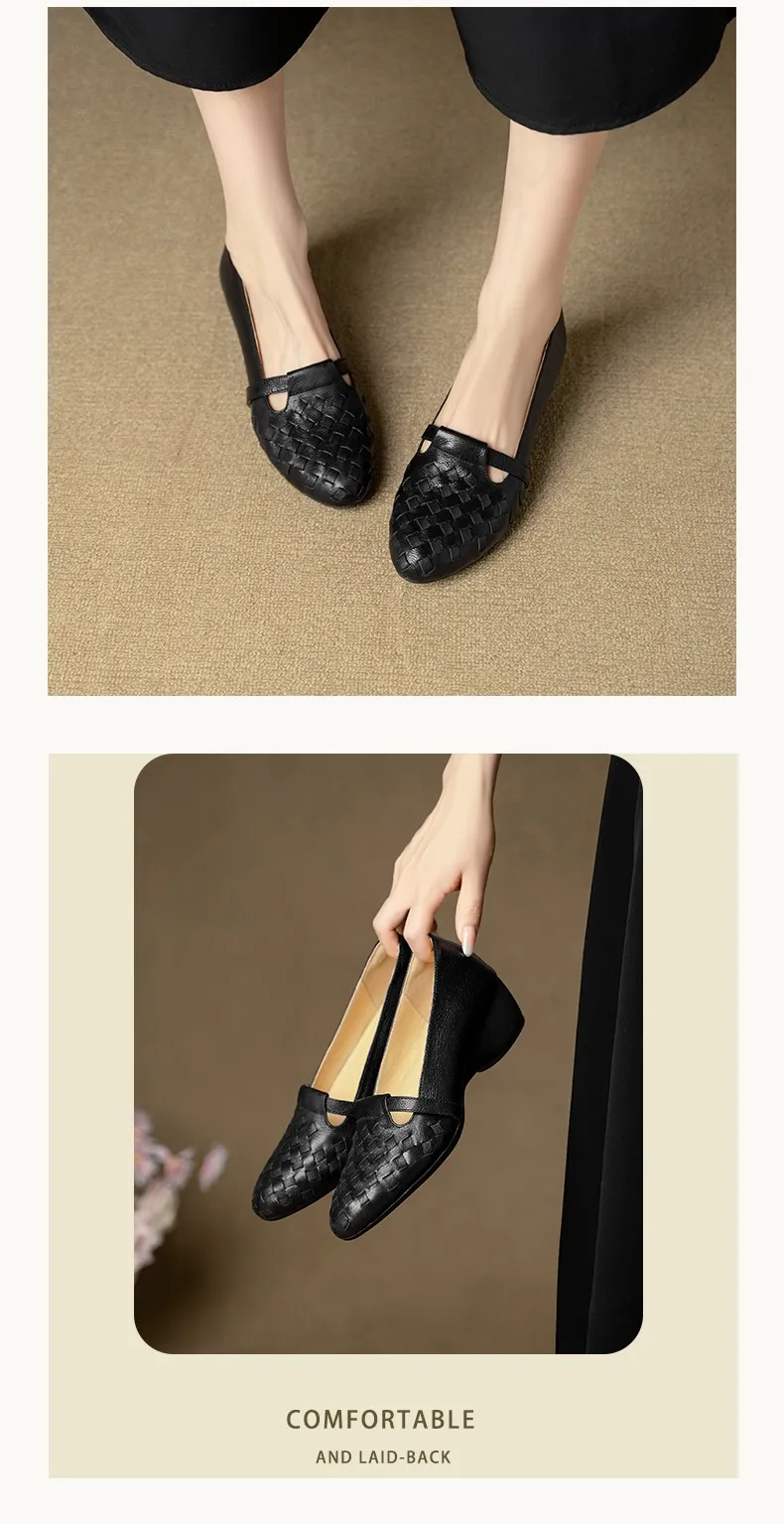 Autumn round-toe woven low-cut sheepskin wedge slip-on women's shoes