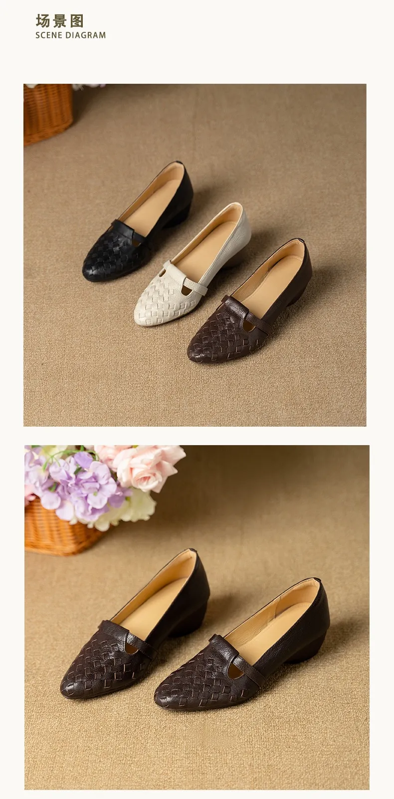 Autumn round-toe woven low-cut sheepskin wedge slip-on women's shoes