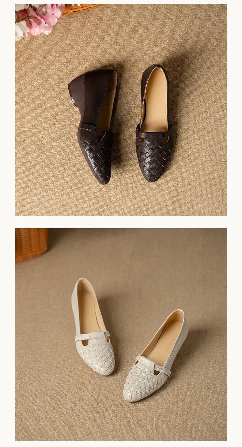 Autumn round-toe woven low-cut sheepskin wedge slip-on women's shoes