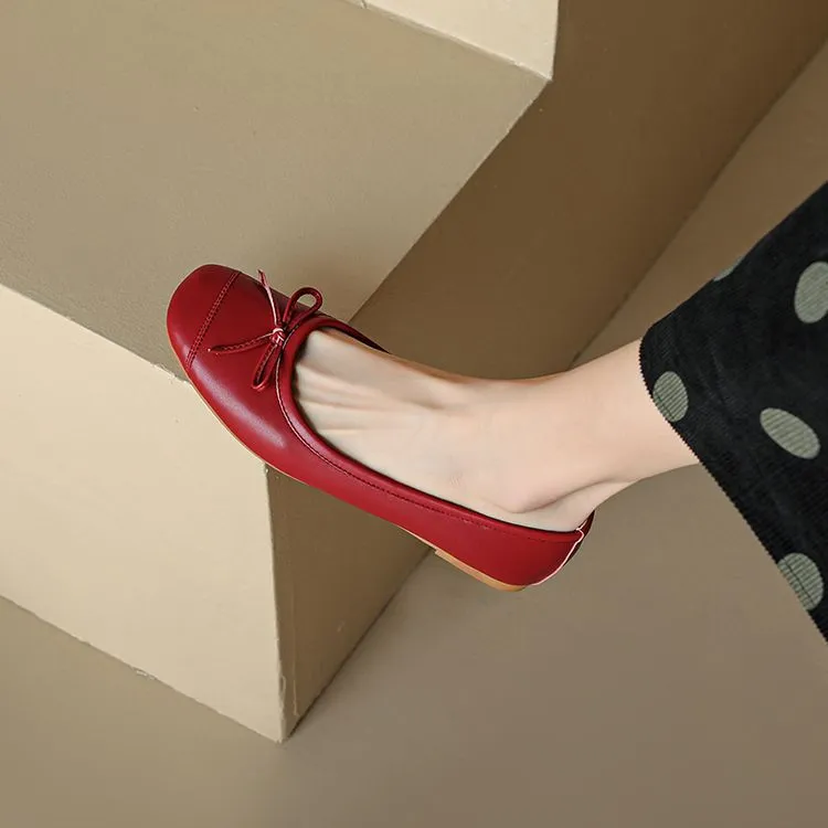 Autumn round-toe flat shoes, comfortable and soft sheepskin women's shoes, 6-23k super soft, 4 colors, little red shoes