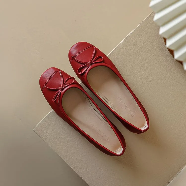 Autumn round-toe flat shoes, comfortable and soft sheepskin women's shoes, 6-23k super soft, 4 colors, little red shoes