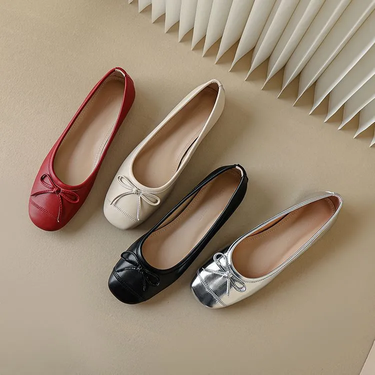 Autumn round-toe flat shoes, comfortable and soft sheepskin women's shoes, 6-23k super soft, 4 colors, little red shoes