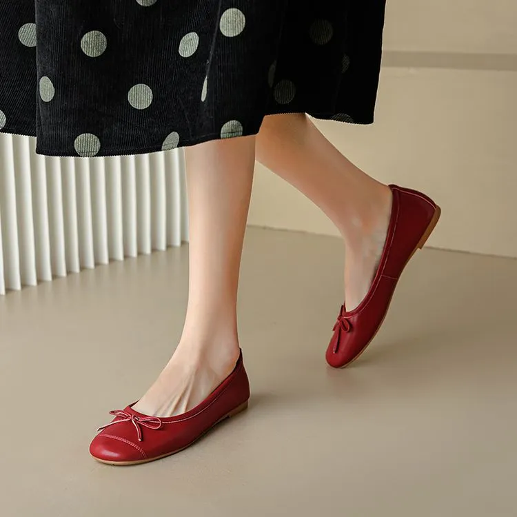 Autumn round-toe flat shoes, comfortable and soft sheepskin women's shoes, 6-23k super soft, 4 colors, little red shoes