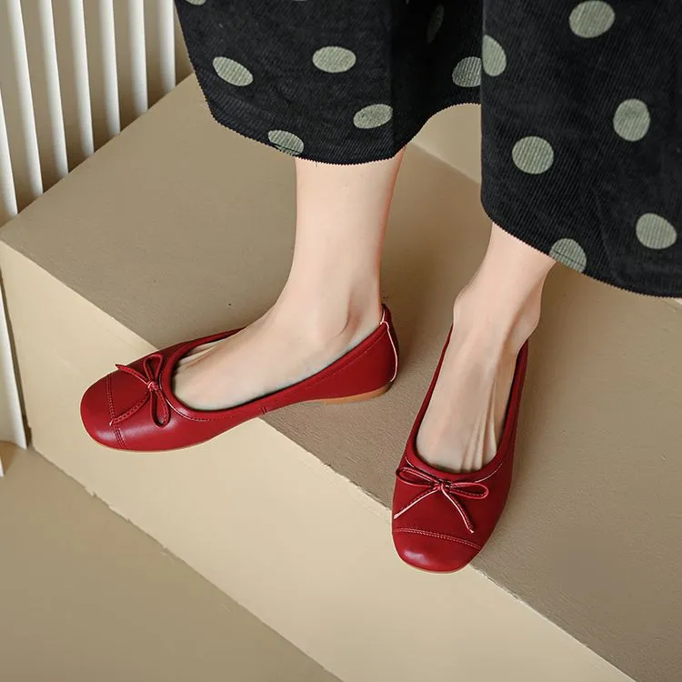 Autumn round-toe flat shoes, comfortable and soft sheepskin women's shoes, 6-23k