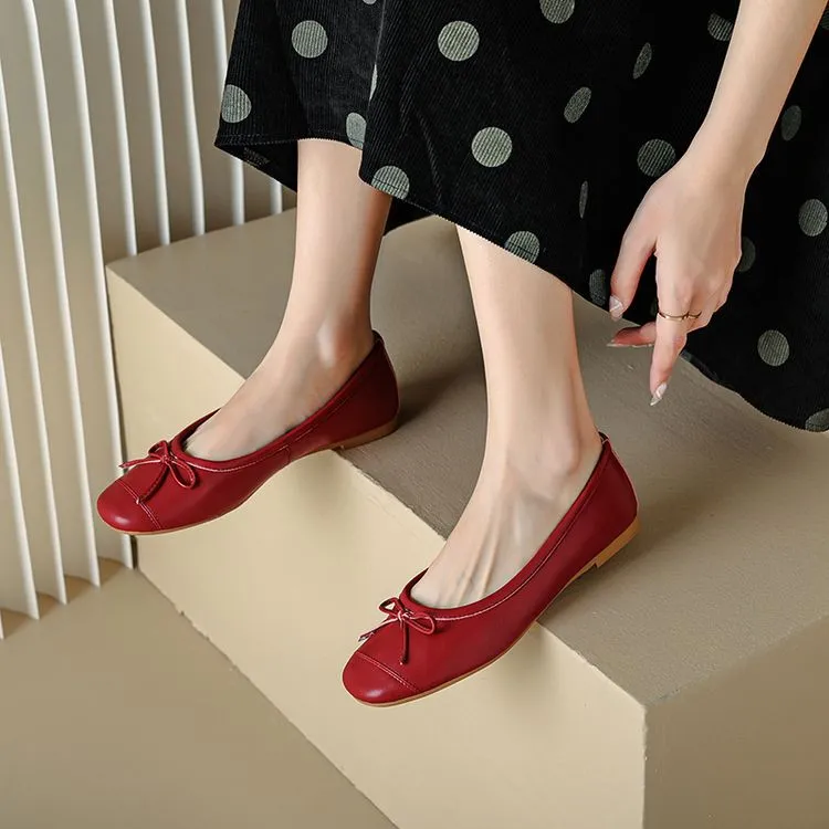 Autumn round-toe flat shoes, comfortable and soft sheepskin women's shoes, 6-23k