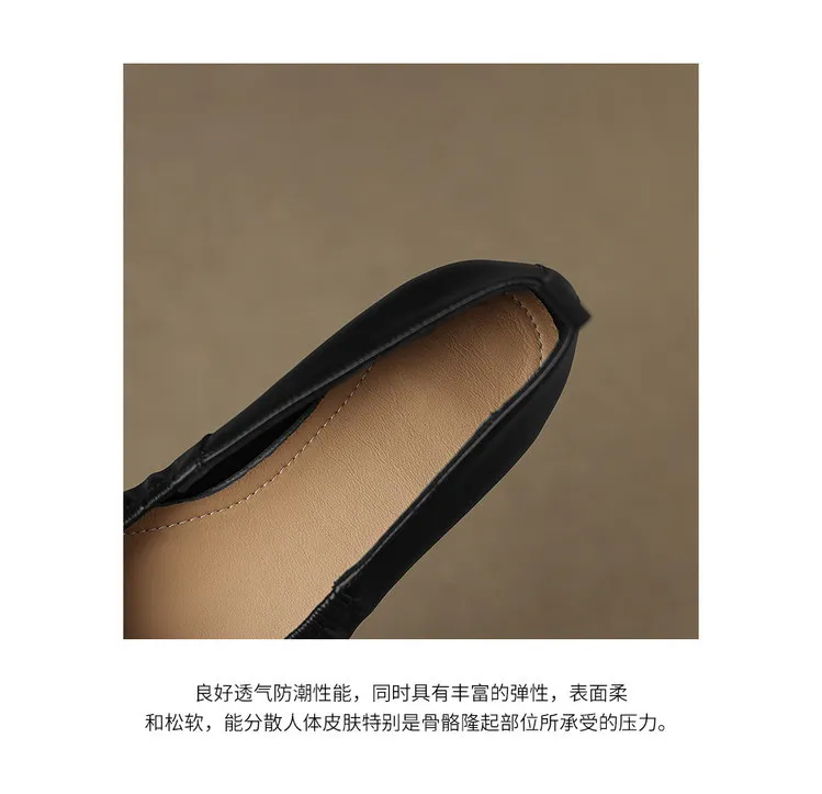 Square-toe flat heel sheepskin single shoes, off-white, black, silver women's shoes, 6-28c