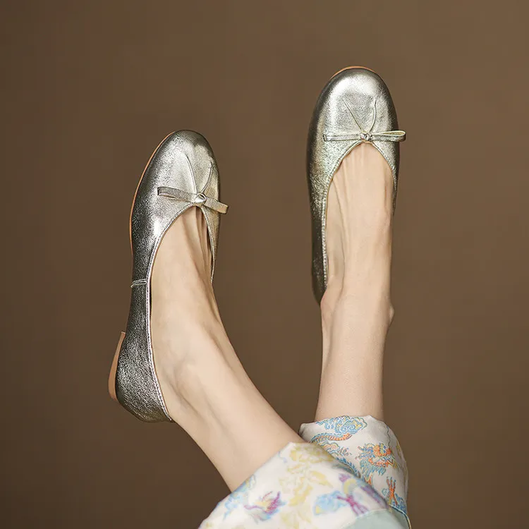 Spring/Summer Round Toe Flat Shoes with Bow - Comfortable and Soft Women's Shoes 6-23j