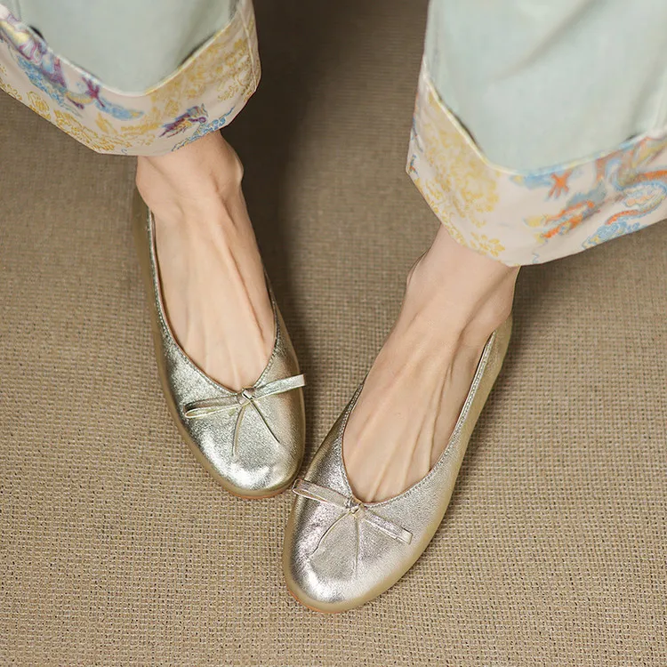 Spring/Summer Round Toe Flat Shoes with Bow - Comfortable and Soft Women's Shoes 6-23j
