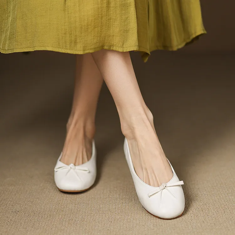 Spring/Summer Round Toe Flat Shoes with Bow - Comfortable and Soft Women's Shoes 6-23j