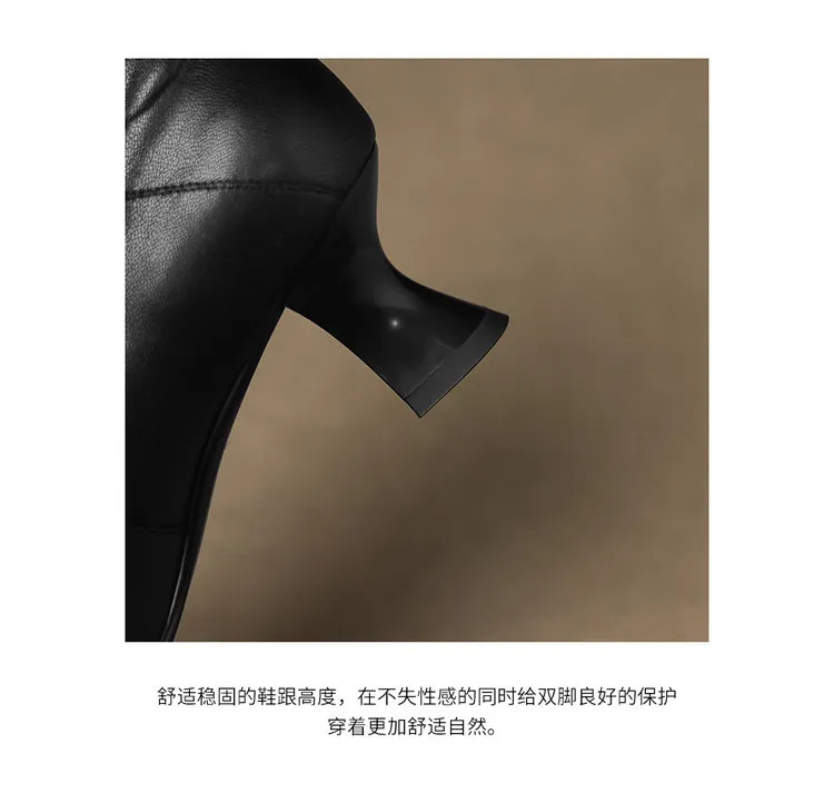 Autumn sheepskin square-toe low-cut slip-on shoes with chunky heels and bows