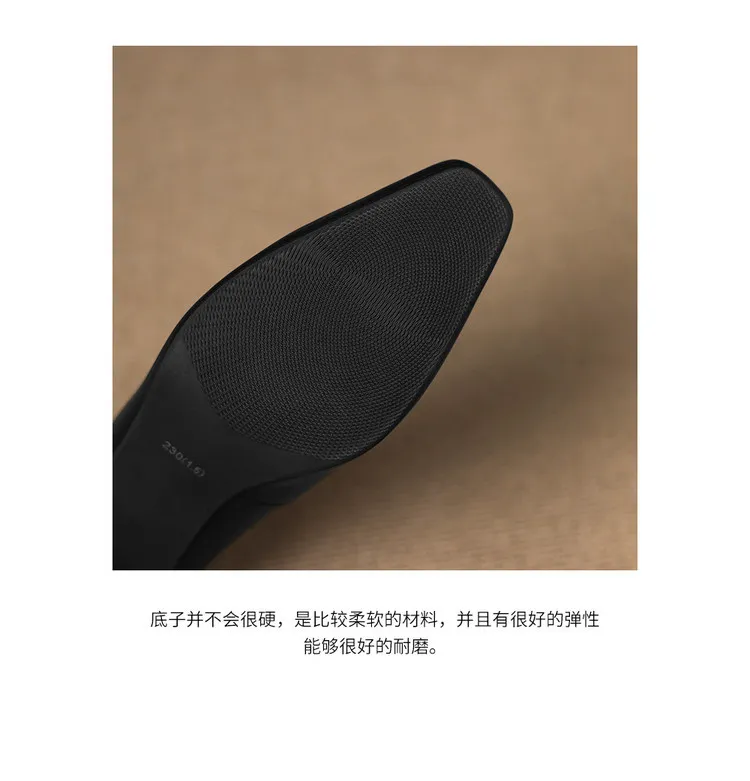 Autumn sheepskin square-toe low-cut slip-on shoes with chunky heels and bows